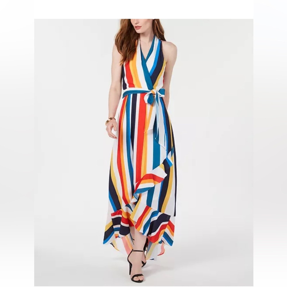 Julia Jordan Size 10 Multicolor Striped High Low Hem Halter Maxi Dress